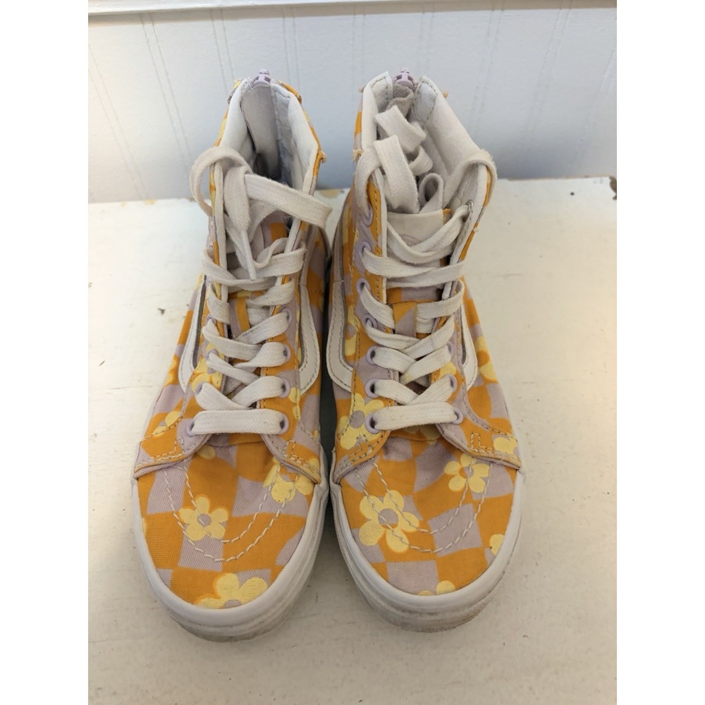 VANS High-Top Sneakers Slight Platform with Yellow Floral Pattern Women's Size 7